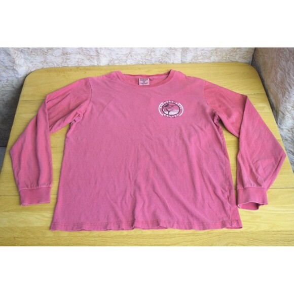 Mens Medium Harvest Caye Belize Stay Salty Red Long Sleeve Vintage Look Shirt - Picture 2 of 6